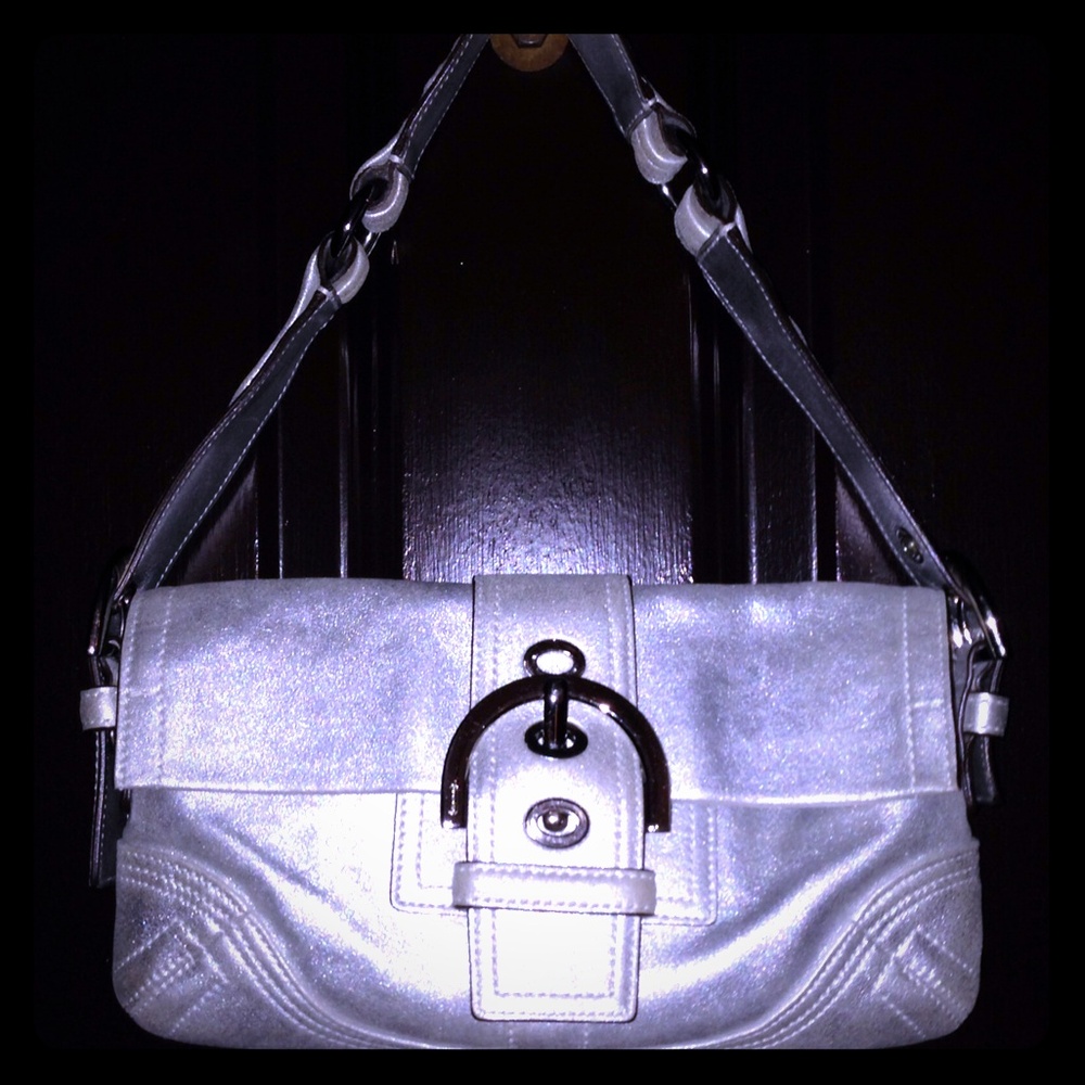 COACH silver matter leather purse/clutch